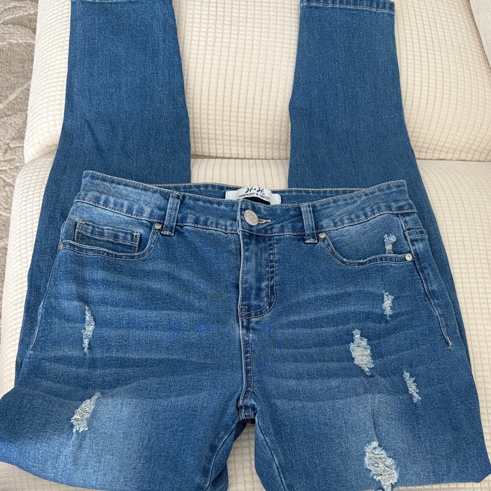 Women's Distressed Skinny Jeans - Blue